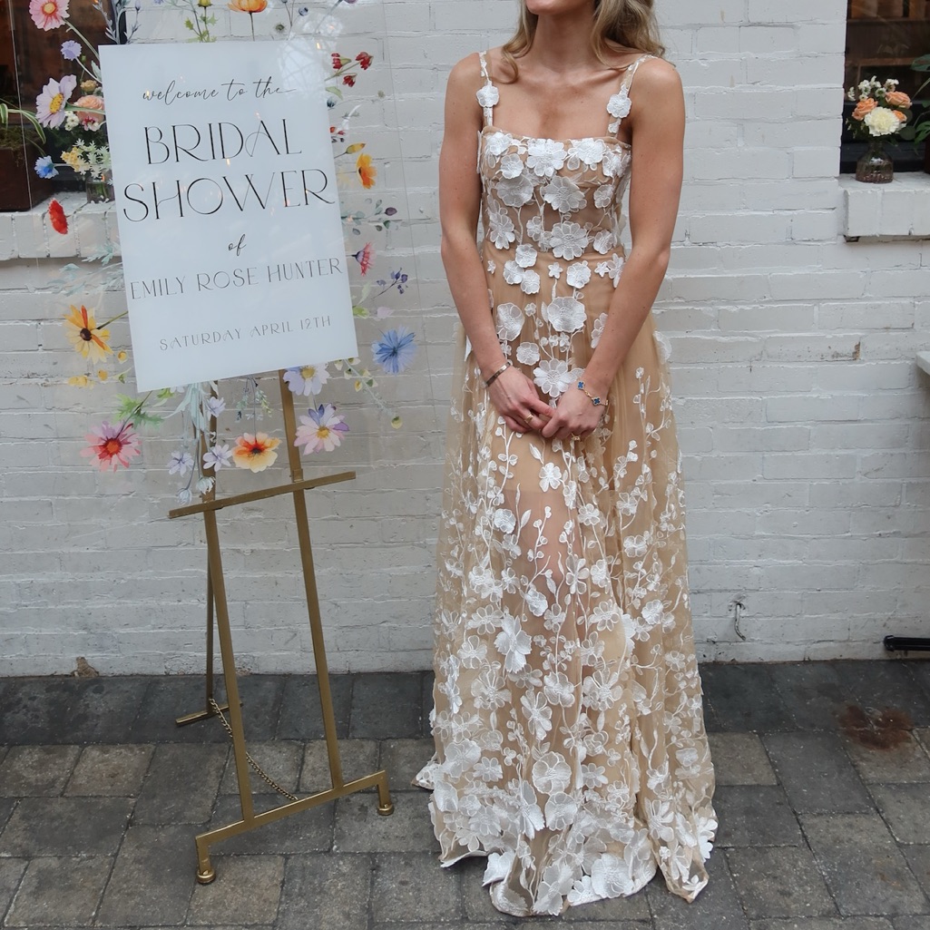 Bronx And Banco Floral Lace Maxi Dress In White And Tan